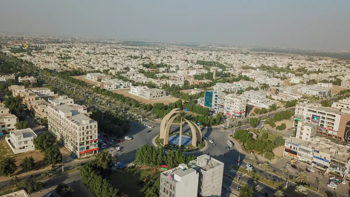 Developed sector of Bahria Town Lahore from the air