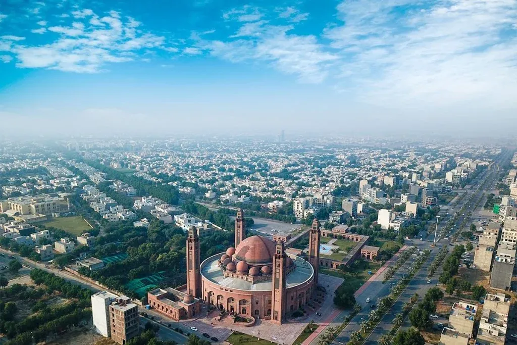 Grand Jamia Mosque and Bahria Town Lahore from the air