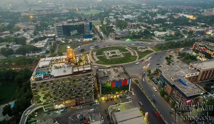 Aerial view of a Lahore commercial district