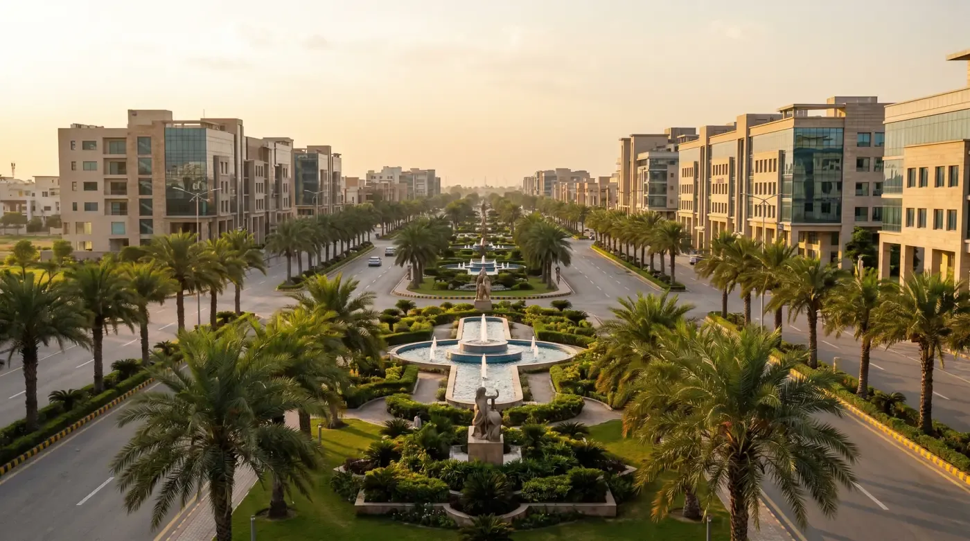 Commercial boulevard with shop units in Bahria Town Lahore