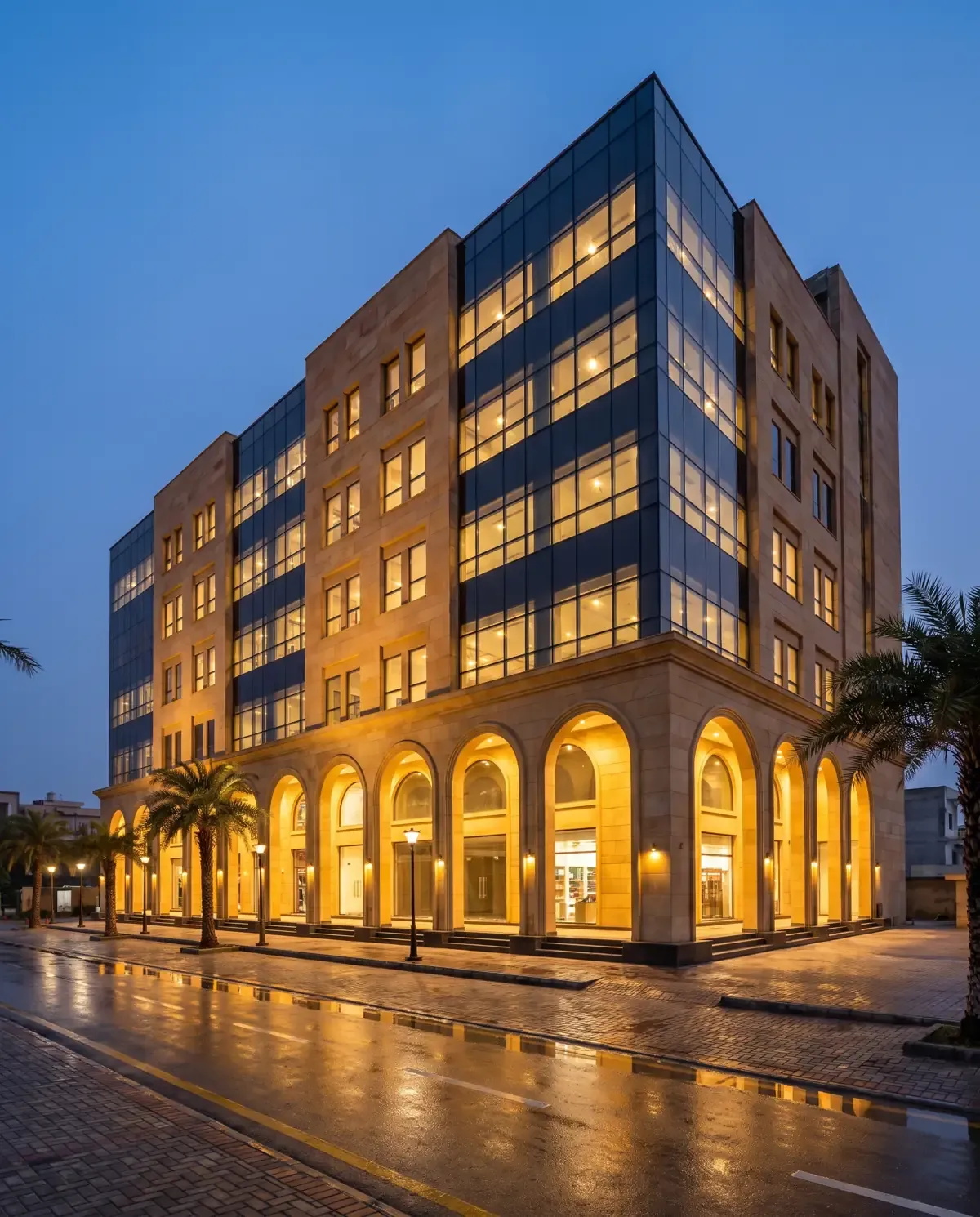A delivered Madina building at dusk