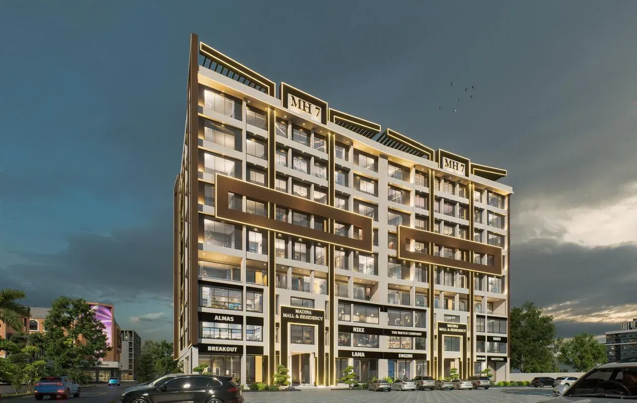 Madina Mall & Residency front elevation, daytime